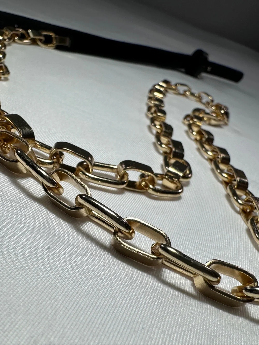Black Leather Strap Belt with Gold Chain Accent - Women's Accessory